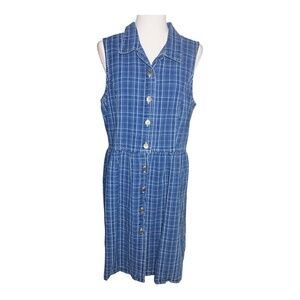 Vintage Cotton Denim Checkered Dress Cottagecore 90's Made in USA